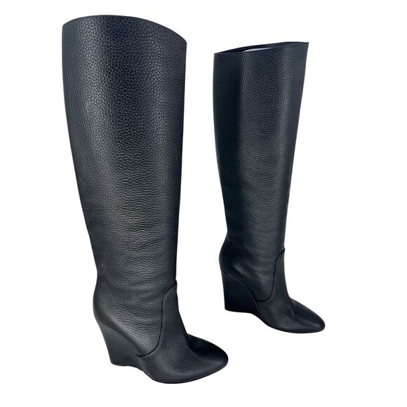 Christian Louboutin Civiliza 100 Black Leather Wedge Knee High Boots Size 37 - Picture 5 of 16